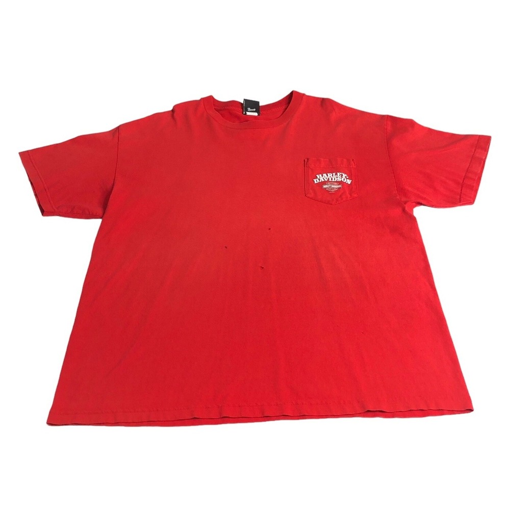 Harley Davidson Shirt Men 2XL Red Blue Springs MO Pocket Dealer Biker Distressed